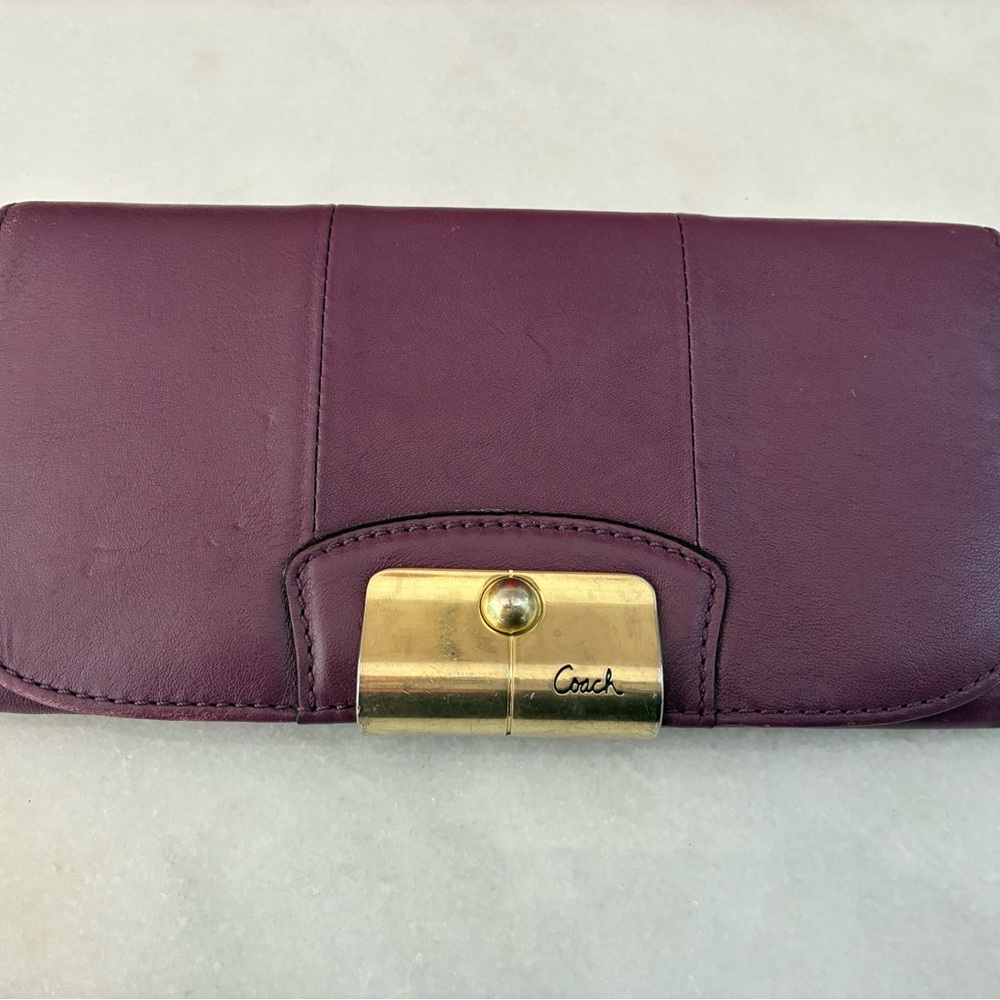 Coach Plum Leather Wallet with Gold Clasp